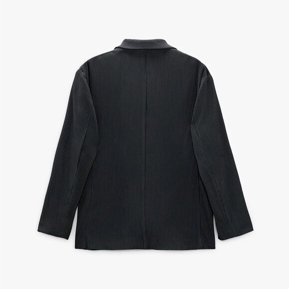 Zara Black Ribbed Oversized Button Front Blazer, Size Medium - Picture 2 of 11